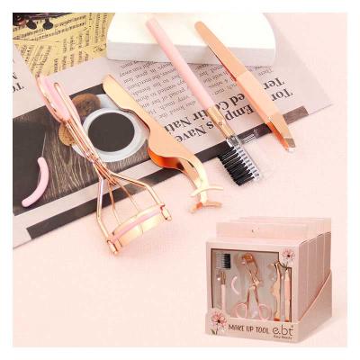 China Lady Beauty Cosmetics Makeup New Arrival Stainless Steel Eyelash Curler Rose Gold Eyelash Applicator Eyebrow Tweezers Set Custom Logo for sale