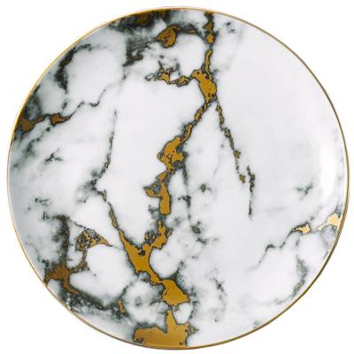 China Gold Rim Design Ceramic Marble Plate Sustainable Wedding Vintage Dinnerware Set for sale