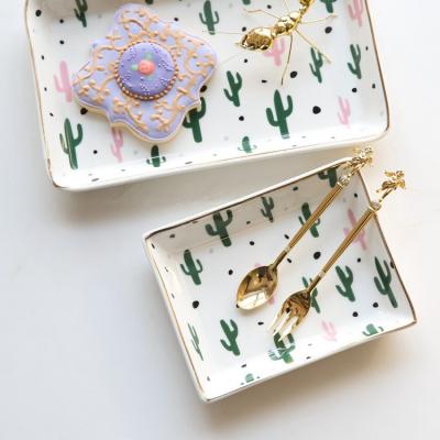 China New Sale Luxury Cactus Porcelain Charger Dish Ceramic Jewelry Dish Tray For Wedding for sale