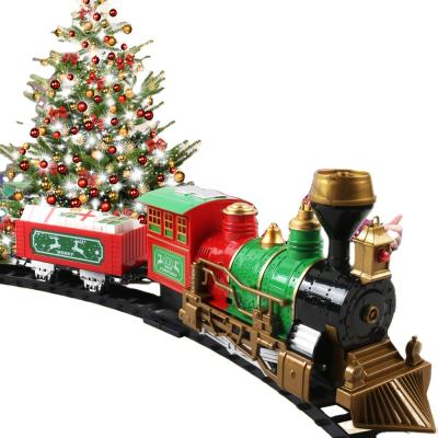 China Flexible Tracks Set Christmas Steam Smoking Electric Rail Train Toy Set With Light And Music For Kids for sale