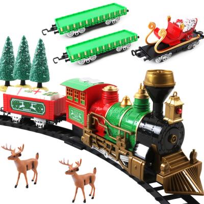 China Flexible Tracks Set Steam Smoking Train Locomotive Battery Operated Railway Toy Set With Light And Music For Kids Christmas Gift for sale