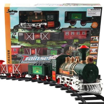 China Eco-friendly Material Railway Train Set DIY Assemble Retro Toys Steam Train Train Track Set With Light And Music for sale