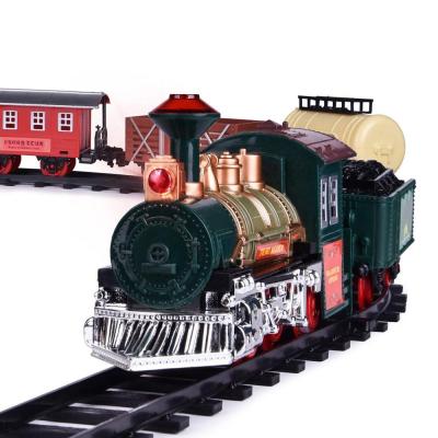 China Retro Christmas Gift Eco-friendly Material Locomotive Steam Engine Electric Toy Railroad Track Train Model Set Toys For Children for sale