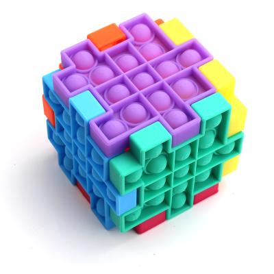 China Creative Magic Cube Bubble Squeeze Ball Puzzle Relaxing Bubble DIY Eco-friendly Material/Soft Silicone/Colorful Push It Wiggle Toys For Kids for sale