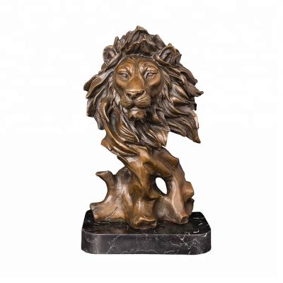 China Antique Hot Europe Metal Bronze Lion Home Decoration Casting Head Statue Sculpture Art for sale