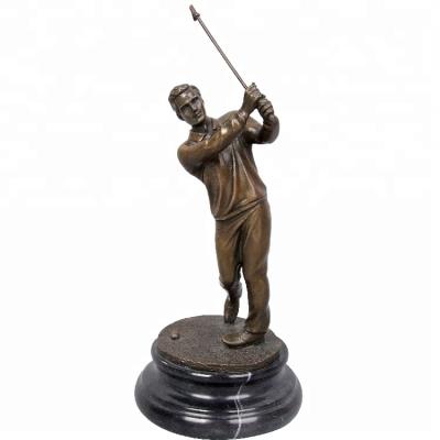 China Europe Golfer Statue Sculpture Bronze Male Male Man Playing Golf Statuette Copper Figurine For Office Decoration Friend Gifts for sale