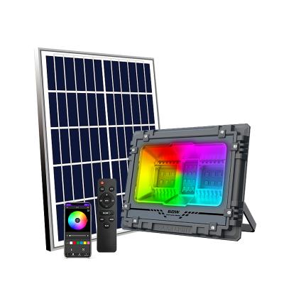 China Outdoor Commercial Lighting LANDSCAPE Lamps Waterproof Solar Panel RGB Flood Light With Remote Control for sale