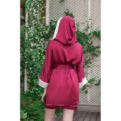 China 100% real sexy women's 100% silk long robe hooded night hooded silk long robe QUICK DRY real for sale