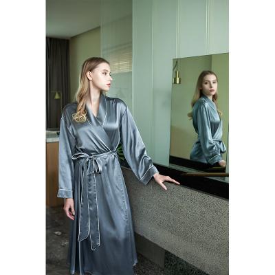 China QUICK DRY 100% Pure Silk Satin Robe Women's Long Sleeves Sleepwear Home Dress for sale