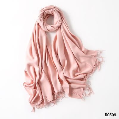 China Fashion 70%Polyester+30%Cotton 2021 Women Solid Pashmina Shawl Mixed Color Simple Shawl Muffler Scarf Hijab Scarves for sale