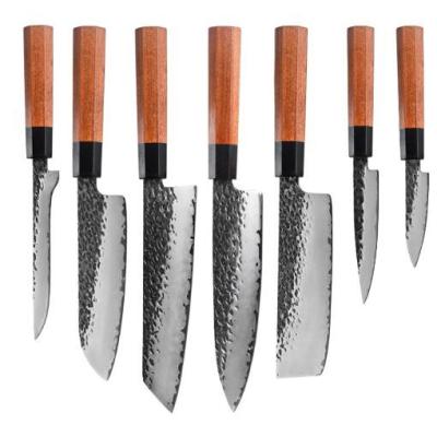 China OEM Sustainable Service Hot Selling Fashion Knives Kitchen Chef High Carbon Steel Knife Set With Octagonal Rosewood Handle for sale