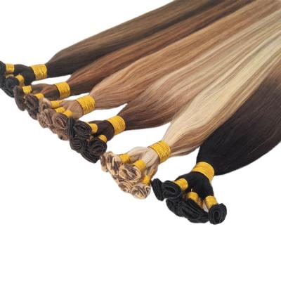 China Silky Straight Good Quality Virgin Remy Human Hair Piano Color Thin White Blonde Wave Hand Tied Double Drawn Hair Weft Extension for sale