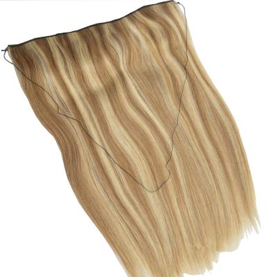 China Wholesale 100% piano blonde silky straight wave hair 27 line 613 halo hair fish extension for sale