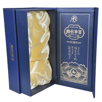 China Recycled Materials Custom Design Double Door Magnetic Closure Premium Rigid Lust Cardboard Packaging Wine Gift Box Set for sale