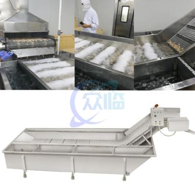 China Línea de producción de camarón sushi al vapor, máquina de enfriamiento de agua de camarón blanqueado, máquina de enfriamiento de camarón cocido en venta