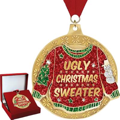 China Europe High Quality Custom Metal Christmas Sweater Ugly Glitter Medal for sale