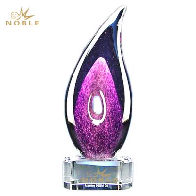 China Europe Noble Customized Purple Teardrop Hand Blown Glass Trophy Awards for sale