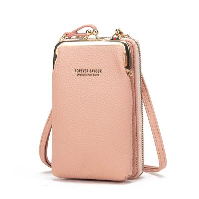 China Zero Purse High Quality Student Zipper All-in-one Purse New Mini Cell Phone Messenger Bag Women's Touch Screen PU Leather Mini Cell Phone Messenger Bag for sale