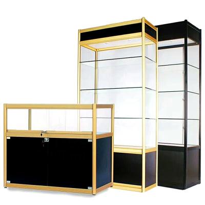 China Mall / Supermarket Jewelry Glass Display Racks / Wine / Wooden Aluminum Glass Mall Showcase With LED for sale