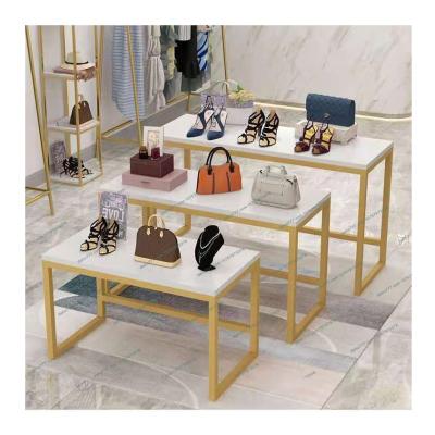 China Portable Wooden Double-Sided Store Shelves Garment Handbag Table Furniture Display / Shoe Display Cabinet for sale