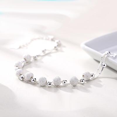 China YSYH CLASSIC Jewelry Bracelets S925 Genuine Silver Rhodium Plated With Double Chains And Matte Beads Design Women Accessories for sale