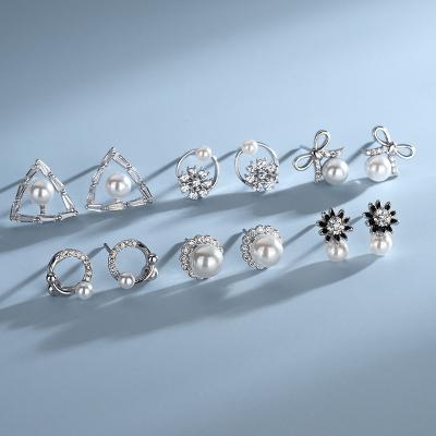 China Wholesale Cute Fashion Stud Small Elegant Flower 925 Sterling Silver Stud Earrings With Pearl For Women for sale