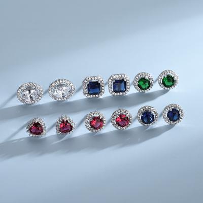 China Wholesale Fashion Cute Colorful Round Zircon Stud Earrings 925 Sterling Silver Stud For Women Oval Shape Earrings for sale