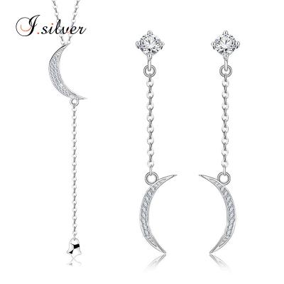 China 925 sterling silver earrings and necklaces good quality wholesale casual/sporty zircon moon for women moon jewelry set for sale