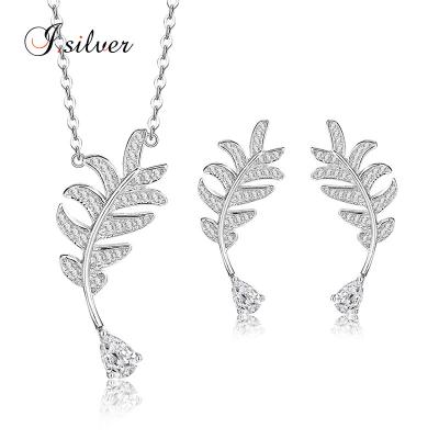 China Wholesale CLASSIC solid 925 silver leaf jewelry set with rhinestone for women for sale