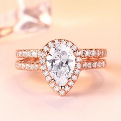 China Wholesale Custom Romantic 925 Sterling Silver Zircon Engagement Ring Set For Women for sale