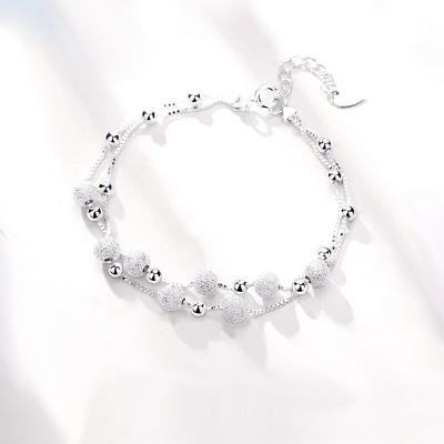 China YSYH CLASSIC Jewelry Customized Bracelets S925 Silver Rhodium Plated With Double Chains And Matte Beads Design Women Accessories for sale