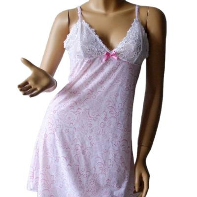 China New Hot Selling QUICK DRY Women Lace Flowers Printing Ladies Nylon Soft Cup Microfiber Spandex Sexy Nightgown for sale