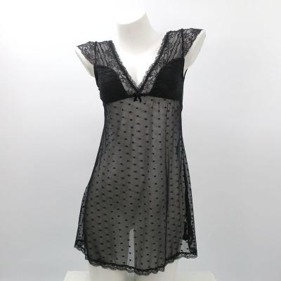 China Factory QUICK DRY OEM Women's Lace Dot Mesh Sleepwear Pajama Soft Smooth Nightgown Sexy Nightgown for sale