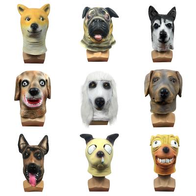 China Realistic Home Party Pet Boxer Dog Costume Viable Full Latex Head Up Props Carnival Halloween Party Mask for sale