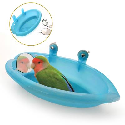 China Sustainable Cheap And Practical Plastic Made Small Bird Grooming Bath With A Small Mirror for sale