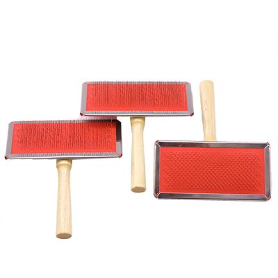 China Viable Competitive Price PP Made Pet Wooden Handle Needle Grooming Comb For Dogs And Cats for sale