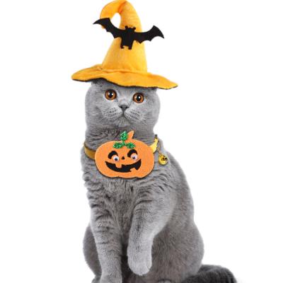 China Cats Pet Halloween Dog Bat Hat Cat Pumpkin Collar Pet Accessory Set Ornament for sale