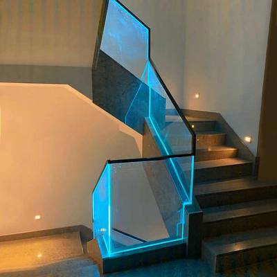 China Modern design fantastic frame less tempered glass balcony railing with aluminum u channel glass railing system and led light for sale