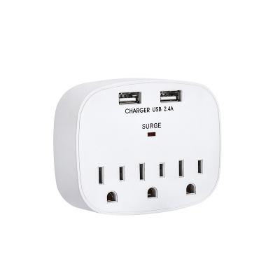 China Residential/General-Purpose ETL and cETL Listed 2 USB 3 Outlet 300J Surge Protect Wall Tap Fast Charge Adapter with Smart ID Chip for sale