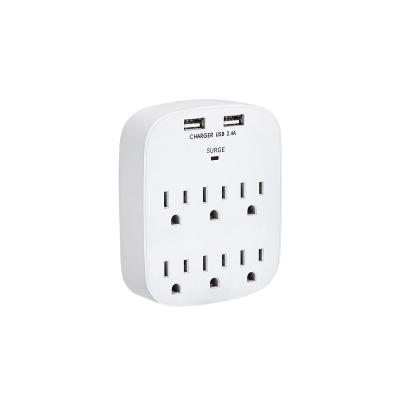 China ETL and cETL Listed Residential/General Purpose 300J Surge Protector 2 USB 6 Outlets Fast Charging Wall Tap Adapter for sale