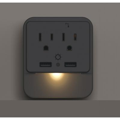 China Residential / General Purpose ETL & cETL 900J Surge Protector Wall Tap 2 USB2 Outlets With Sensor LED Light for sale