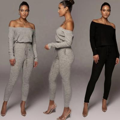 China High Quality Sweatsuits Breathable Off Shoulder Knit Top And Joggers Sweatsuit Set Women for sale