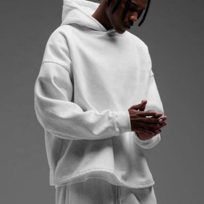 China Anti-pilling White Hoodies Wholesale 400gsm100% Cotton No String No Pocket Heavy Plain Oversized Hoodies Custom Unisex Blank Men for sale