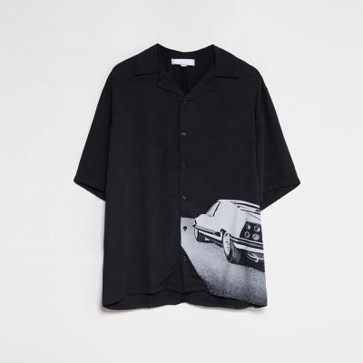 China Custom Short Sleeve Anti Shrink Button Up Oversized Shirts Mens Unisex Screen Printed Shirts for sale