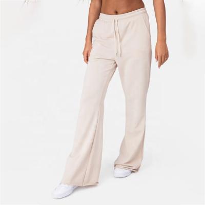 China Charlo's Breathable High Quality Wholesale Custom White Simple Flare Pants Cotton Bottom Joggers Loose Flared Sweatpants Women for sale