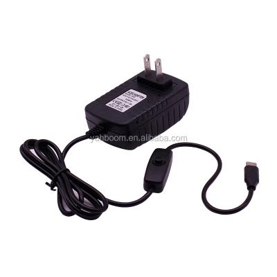 China Yahboom Raspberry Pi 4B Type-C Black 5V 3A Power Supply Adapter For Raspberry Pi 4B And Pi 400 With Switch Button for sale