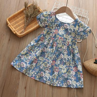 China Anti-Static Drop Shipping Custom Made Princess Dress 100% Floral Backless Kids Girls Summer Cotton Fabric Short Sleeve Dress for sale