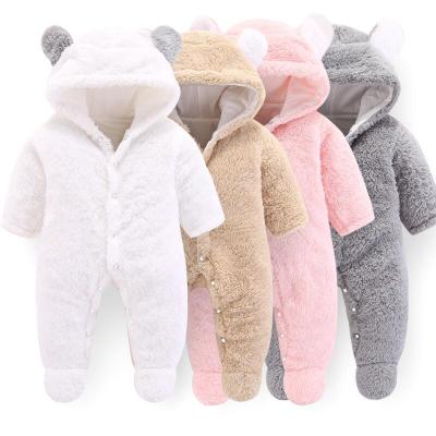 China Cute Design Soft Good Quality Fleece 2020 Baby Overalls Baby Winter Hooded Romper for sale