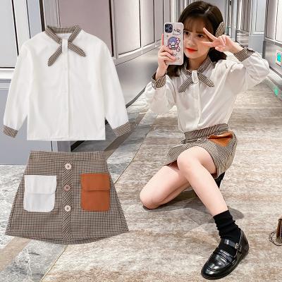 China 2020 New Fashion Girls Dressing Set Autumn Blouse Shirt Top And Casual Plaid Skirt Set Clothing For Kids Children for sale