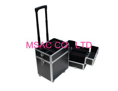 China New Black PU Leather Aluminum Cosmetic Trolley Case 360*240 *710mm For Travel for sale